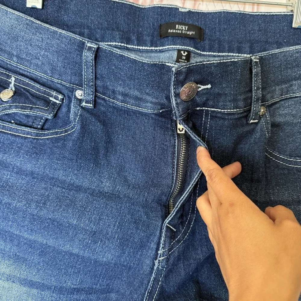NWT True Religion Jeans Size 36x32 Ricky Flap Relaxed Straight Denim $159